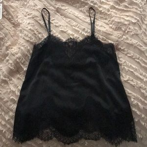 Alice + Olivia Black Sondra Lace Trim Slip Tank